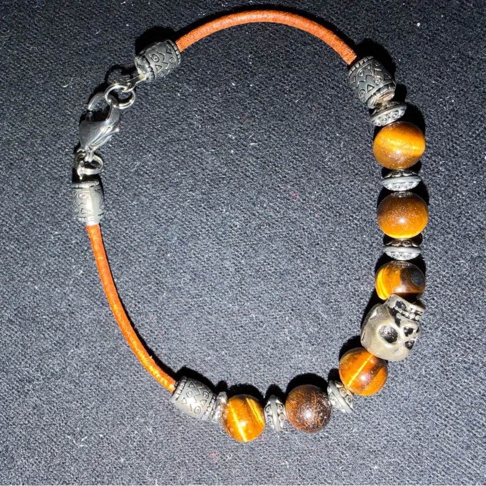 Brown and Silver Beaded Bracelet